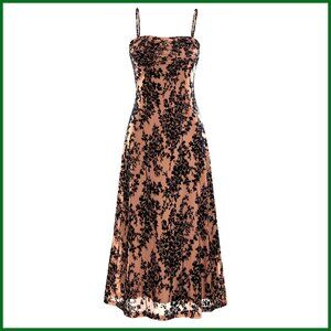 Sleeveless Spaghetti Strap Midi Dress Cowl Neck Floral Cocktail Party Elegant